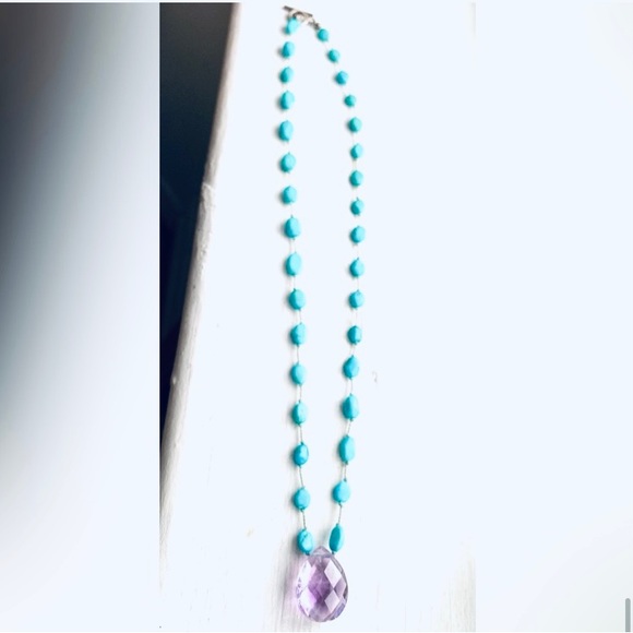 Amethyst Turquoise Necklace🦋💜 with Amethyst, Quartz, Peridot💚💜🤍Necklace - Picture 8 of 8